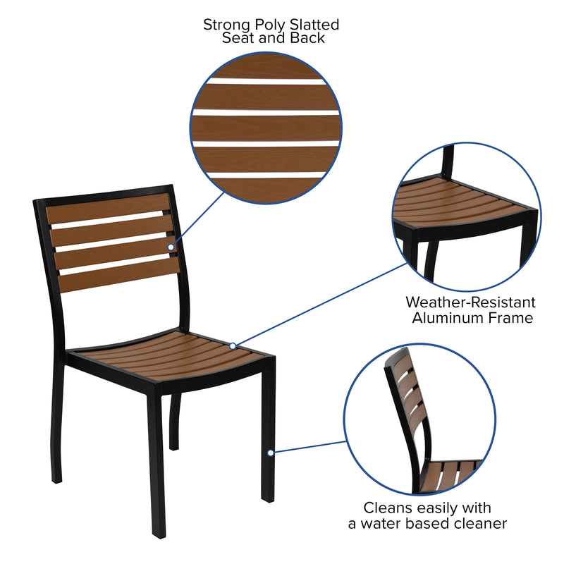 Kersey Outdoor Stackable Side Chair Faux Poly Teak Wood and Metal Patio and Deck Chair for All-Weather Use
