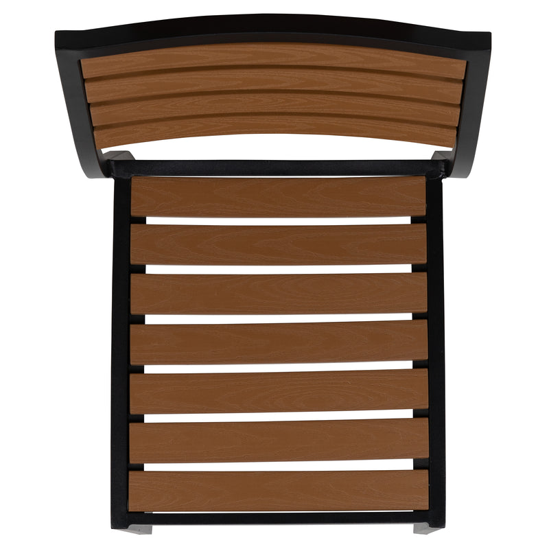 Kersey Outdoor Stackable Side Chair Faux Poly Teak Wood and Metal Patio and Deck Chair for All-Weather Use