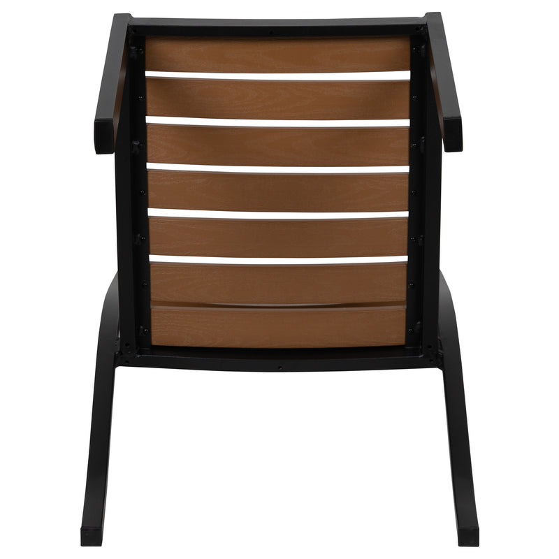 Kersey Outdoor Stackable Side Chair Faux Poly Teak Wood and Metal Patio and Deck Chair for All-Weather Use