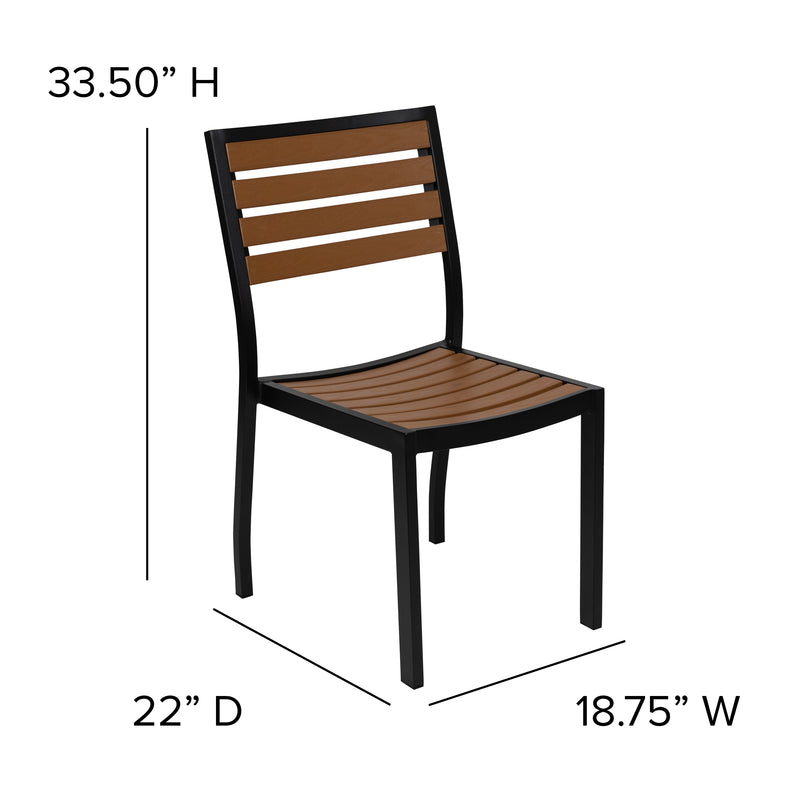 Kersey Outdoor Stackable Side Chairs Faux Poly Teak Wood and Metal Patio and Deck Chairs for All-Weather Use- Set of 2