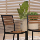 Kersey Outdoor Stackable Side Chairs Faux Poly Teak Wood and Metal Patio and Deck Chairs for All-Weather Use- Set of 2