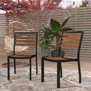 Kersey Outdoor Stackable Side Chairs Faux Poly Teak Wood and Metal Patio and Deck Chairs for All-Weather Use- Set of 2