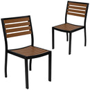 Kersey Outdoor Stackable Side Chairs Faux Poly Teak Wood and Metal Patio and Deck Chairs for All-Weather Use- Set of 2