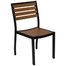 Kersey Outdoor Stackable Side Chairs Faux Poly Teak Wood and Metal Patio and Deck Chairs for All-Weather Use- Set of 2