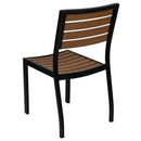 Kersey Outdoor Stackable Side Chairs Faux Poly Teak Wood and Metal Patio and Deck Chairs for All-Weather Use- Set of 2