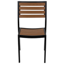 Kersey Outdoor Stackable Side Chairs Faux Poly Teak Wood and Metal Patio and Deck Chairs for All-Weather Use- Set of 2