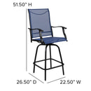 Set of 2 Brett High Back Bar Height Swivel Patio Stools with Powder Coated Metal Frames and Textilene Upholstery