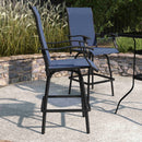 Set of 2 Brett High Back Bar Height Swivel Patio Stools with Powder Coated Metal Frames and Textilene Upholstery