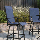 Set of 2 Brett High Back Bar Height Swivel Patio Stools with Powder Coated Metal Frames and Textilene Upholstery