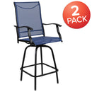 Set of 2 Brett High Back Bar Height Swivel Patio Stools with Powder Coated Metal Frames and Textilene Upholstery