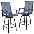 Set of 2 Brett High Back Bar Height Swivel Patio Stools with Powder Coated Metal Frames and Textilene Upholstery