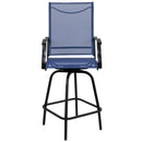 Set of 2 Brett High Back Bar Height Swivel Patio Stools with Powder Coated Metal Frames and Textilene Upholstery