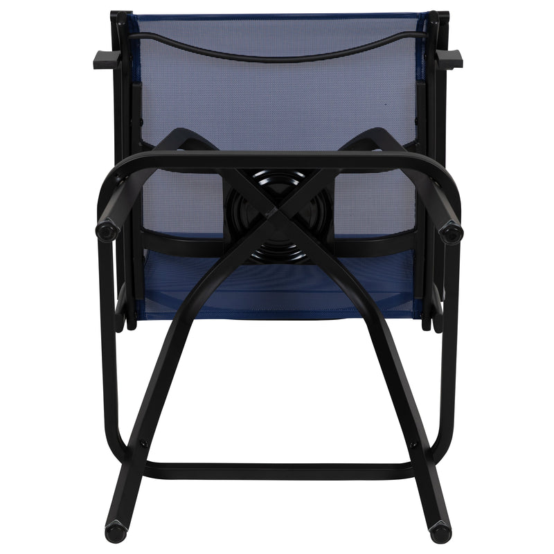 Set of 2 Brett High Back Bar Height Swivel Patio Stools with Powder Coated Metal Frames and Textilene Upholstery