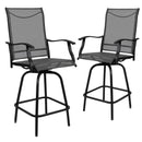 Set of 2 Brett High Back Bar Height Swivel Patio Stools with Powder Coated Metal Frames and Textilene Upholstery