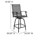 Set of 2 Brett High Back Bar Height Swivel Patio Stools with Powder Coated Metal Frames and Textilene Upholstery
