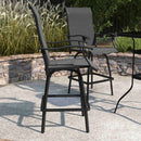 Set of 2 Brett High Back Bar Height Swivel Patio Stools with Powder Coated Metal Frames and Textilene Upholstery