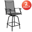 Set of 2 Brett High Back Bar Height Swivel Patio Stools with Powder Coated Metal Frames and Textilene Upholstery