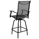 Set of 2 Brett High Back Bar Height Swivel Patio Stools with Powder Coated Metal Frames and Textilene Upholstery