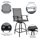 Set of 2 Brett High Back Bar Height Swivel Patio Stools with Powder Coated Metal Frames and Textilene Upholstery