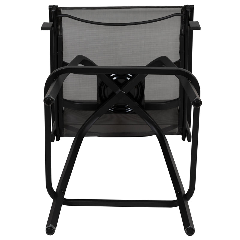Set of 2 Brett High Back Bar Height Swivel Patio Stools with Powder Coated Metal Frames and Textilene Upholstery