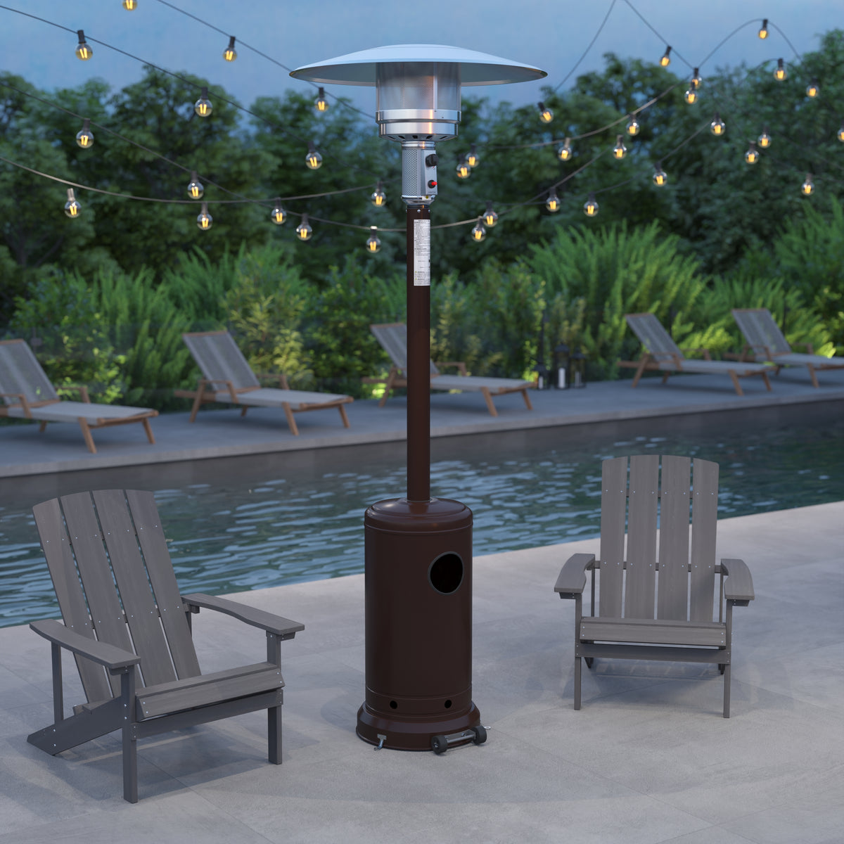 Merrick Lane Bronze Finished Stainless Steel 7.5' Tall 40,000 BTU Outdoor Propane Patio Heater with Wheels Merrick Lane Bronze Finished Stainless Steel 7.5' Tall 40,000 BTU Outdoor Propane Patio Heater with Wheels