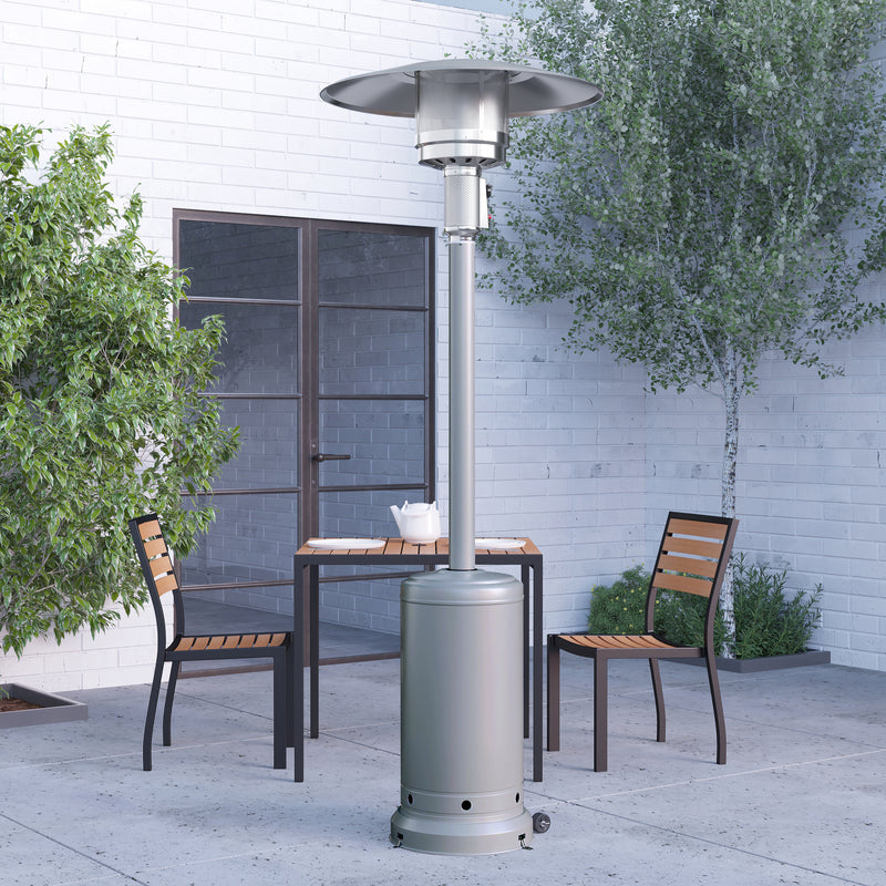 Silver Finished Stainless Steel 7.5' Tall 40,000 BTU Outdoor Propane Patio Heater with Wheels