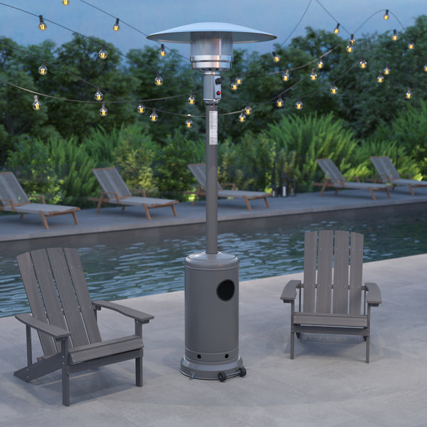 Silver Finished Stainless Steel 7.5' Tall 40,000 BTU Outdoor Propane Patio Heater with Wheels