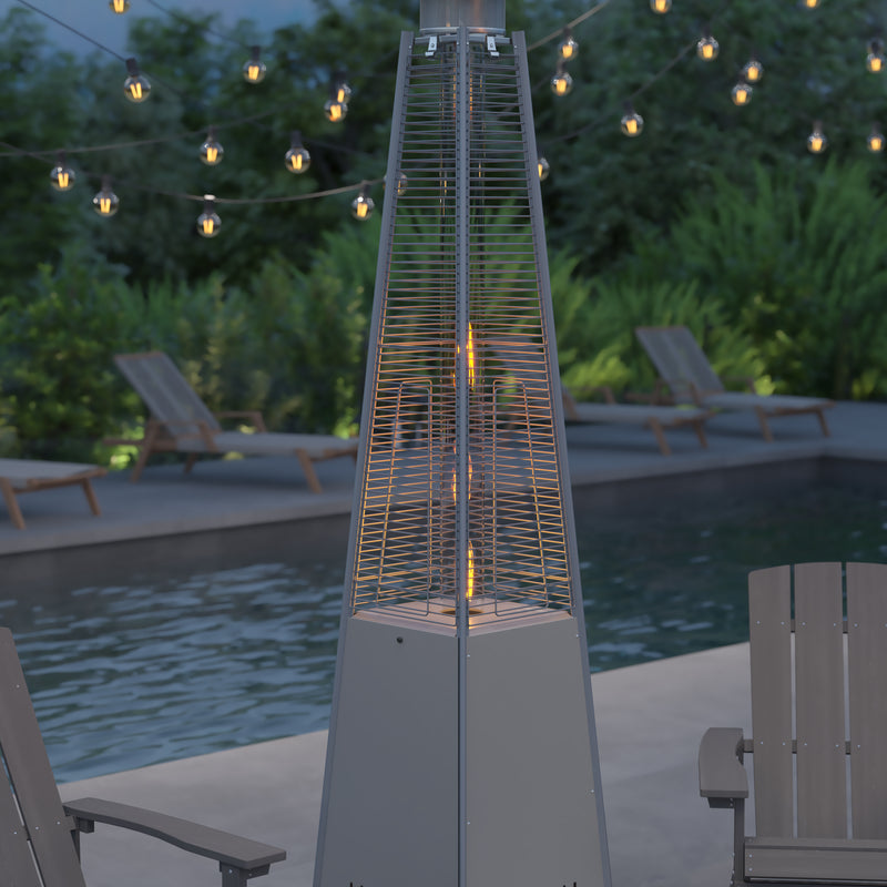 Stainless Steel Pyramid Shape Portable Outdoor Patio Heater - 7.5 Feet Tall in Silver