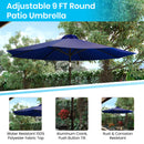 Bali 9' Round UV Resistant Outdoor Patio Umbrella With Height Lever And 33° Push Button Tilt