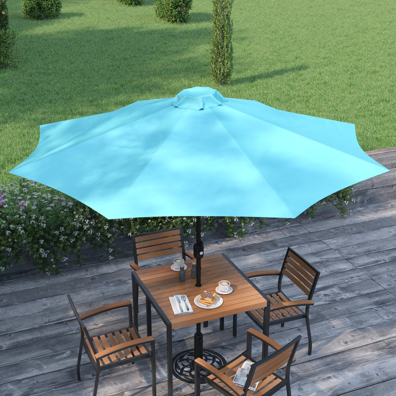 height of 9 foot patio umbrella Merrick Lane Bali Teal 9' Round UV Resistant Outdoor Patio Umbrella With Height Lever And 33° Push Button Tilt