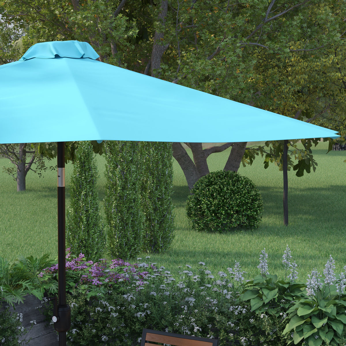 blain's patio umbrella Merrick Lane Bali Teal 9' Round UV Resistant Outdoor Patio Umbrella With Height Lever And 33° Push Button Tilt