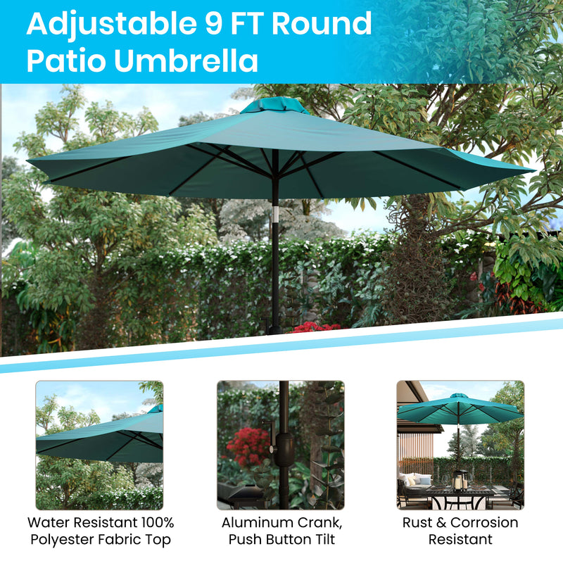 Bali 9' Round UV Resistant Outdoor Patio Umbrella With Height Lever An Bali 9' Round UV Resistant Outdoor Patio Umbrella With Height Lever An
