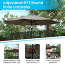 Bali 9' Round UV Resistant Outdoor Patio Umbrella With Height Lever And 33° Push Button Tilt