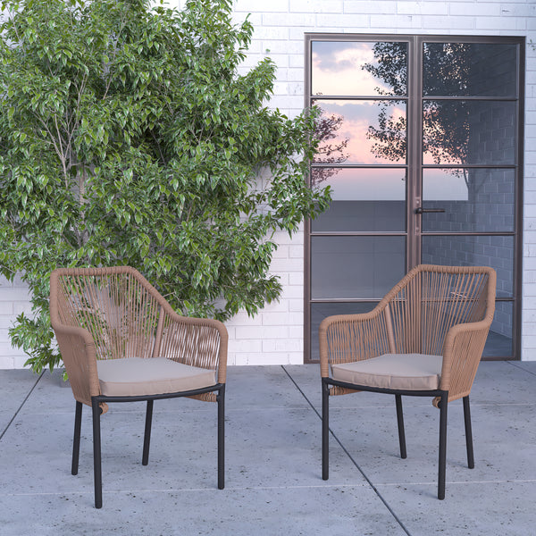 Magnolia Outdoor Furniture Sets 2 Piece Natural All-Weather Woven Patio Chairs With Ivory Cushions