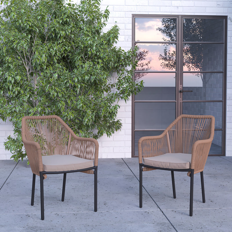 Magnolia Outdoor Furniture Sets 2 Piece Natural All-Weather Woven Patio Chairs With Ivory Cushions