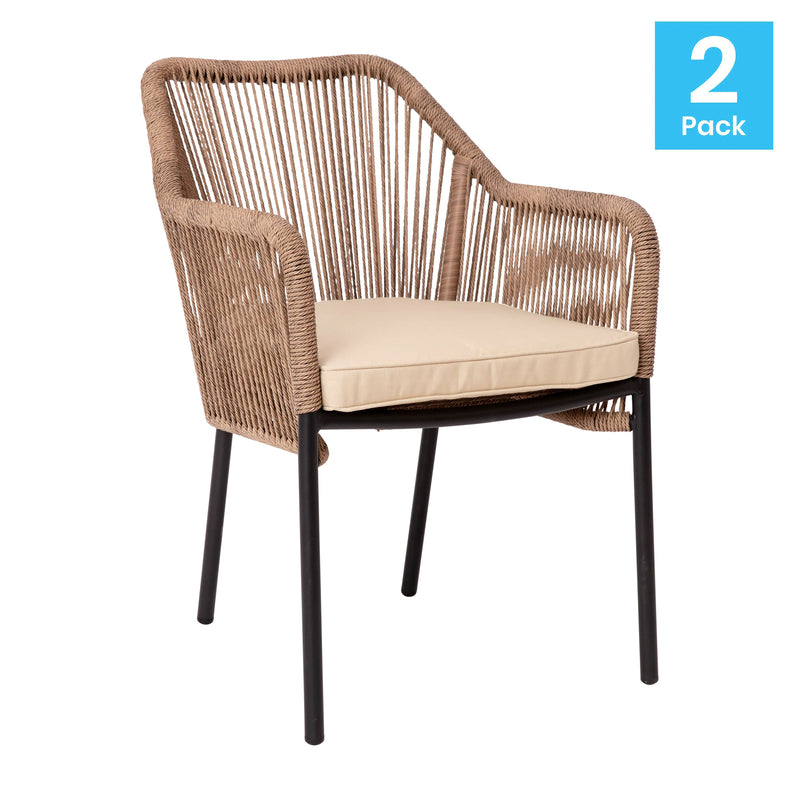 Magnolia Outdoor Furniture Sets 2 Piece Natural All-Weather Woven Patio Chairs With Ivory Cushions
