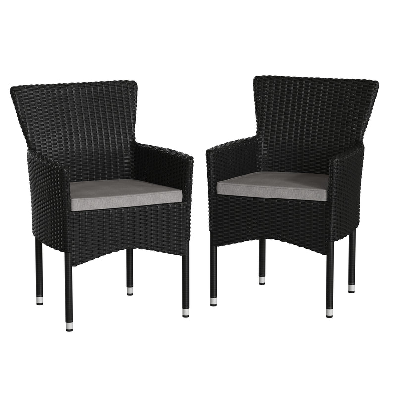 Sunset Set of 2 Patio Chairs with Fade and Weather Resistant Black Wicker Wrapped Steel Frames & Gray Cushions