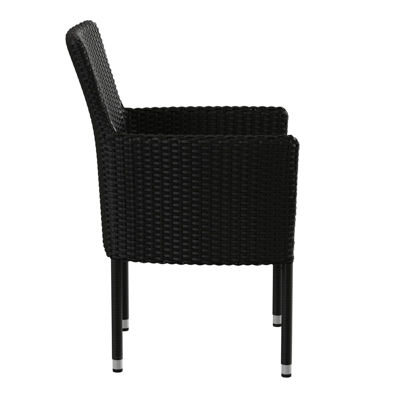 Sunset Set of 2 Patio Chairs with Fade and Weather Resistant Black Wicker Wrapped Steel Frames & Gray Cushions
