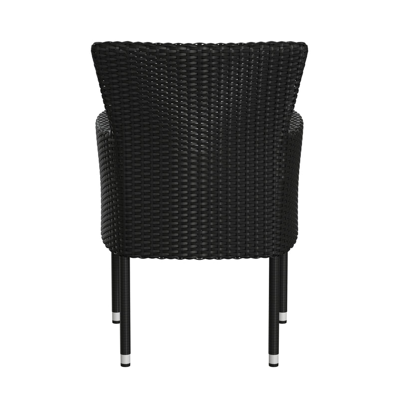 Sunset Set of 2 Patio Chairs with Fade and Weather Resistant Black Wicker Wrapped Steel Frames & Gray Cushions