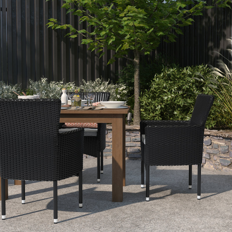 Sunset Set of 4 Patio Chairs with Fade and Weather Resistant Black Wicker Wrapped Steel Frames & Gray Cushions
