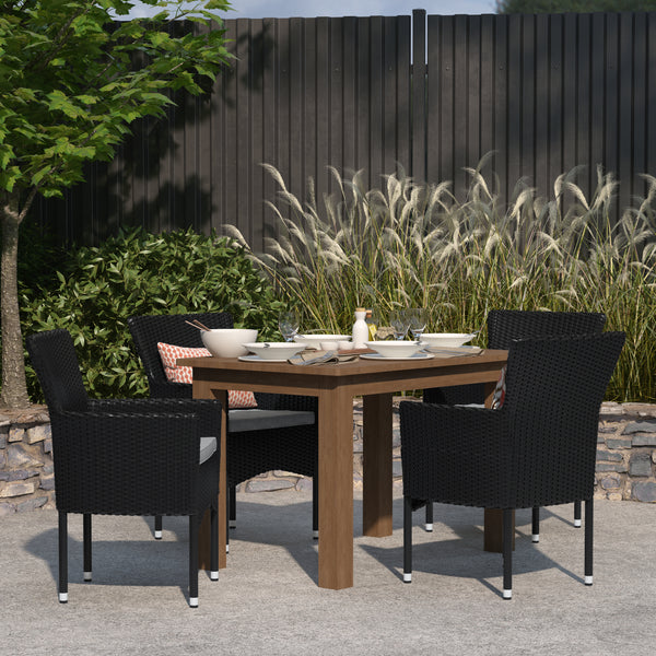 Sunset Set of 4 Patio Chairs with Fade and Weather Resistant Black Wicker Wrapped Steel Frames & Gray Cushions