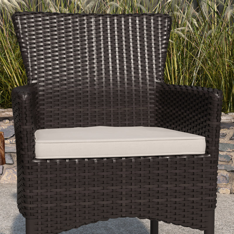 Sunset Patio Chairs with Fade and Weather Resistant Espresso Wicker Wrapped Powder Coated Steel Frames & Cream Cushions-Set of 2