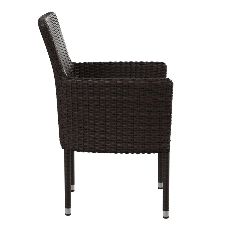 Sunset Patio Chairs with Fade and Weather Resistant Espresso Wicker Wrapped Powder Coated Steel Frames & Cream Cushions-Set of 2