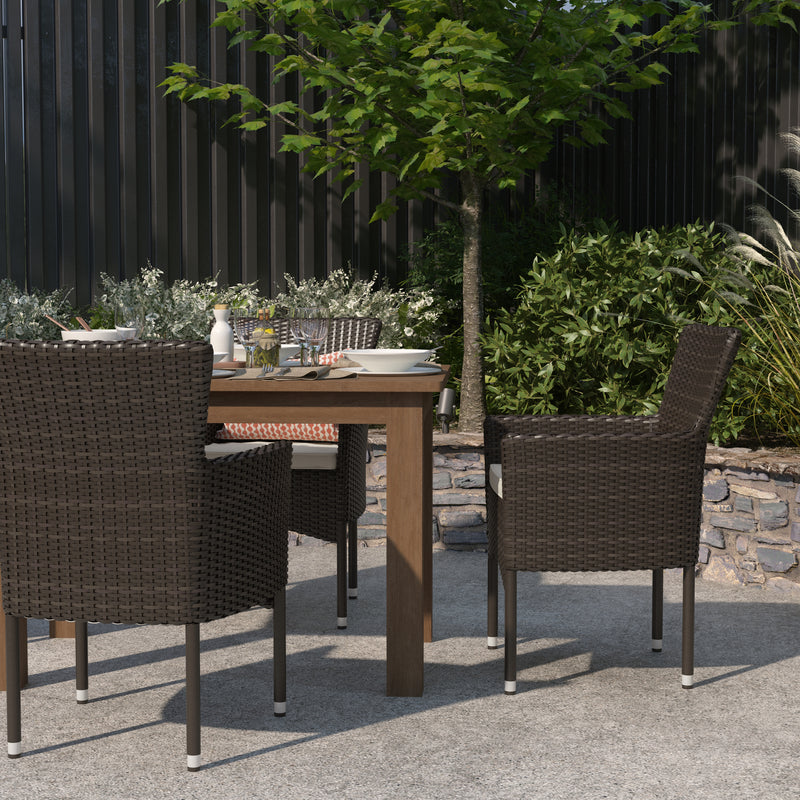 Sunset Patio Chairs with Fade and Weather Resistant Espresso Wicker Wrapped Powder Coated Steel Frames & Cream Cushions-Set of 4