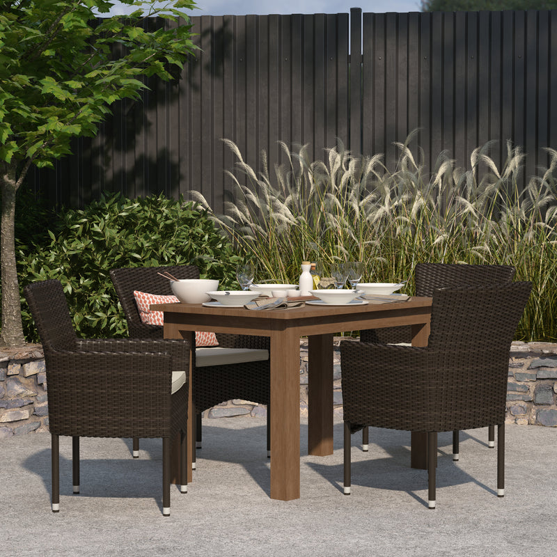 Sunset Patio Chairs with Fade and Weather Resistant Espresso Wicker Wrapped Powder Coated Steel Frames & Cream Cushions-Set of 4