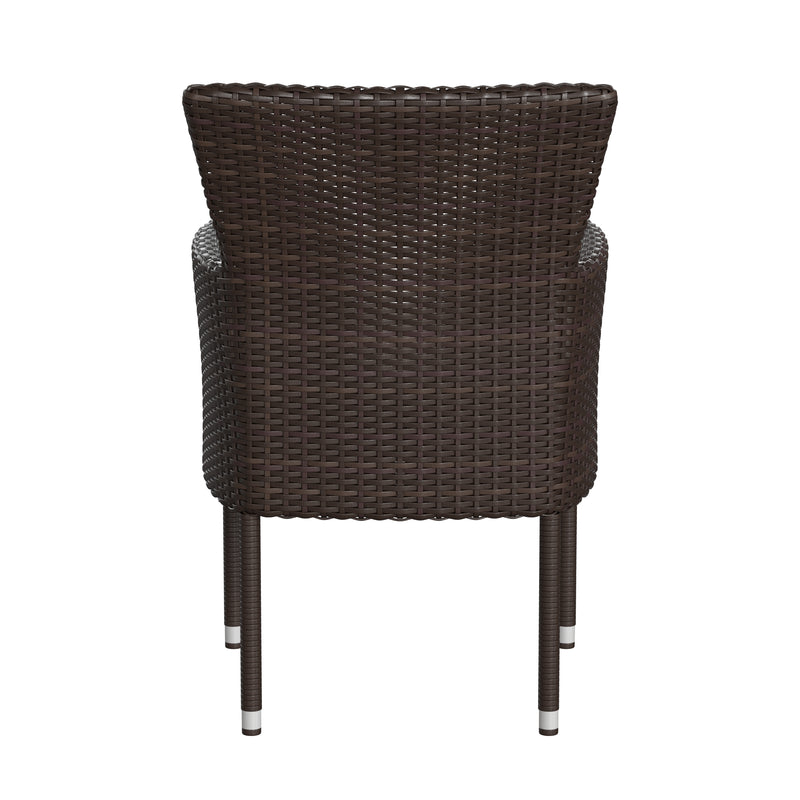 Sunset Patio Chairs with Fade and Weather Resistant Espresso Wicker Wrapped Powder Coated Steel Frames & Cream Cushions-Set of 4