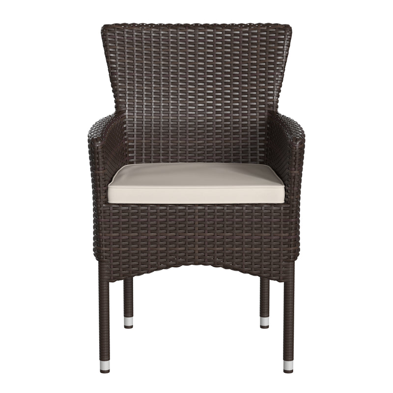 Sunset Patio Chairs with Fade and Weather Resistant Espresso Wicker Wrapped Powder Coated Steel Frames & Cream Cushions-Set of 4