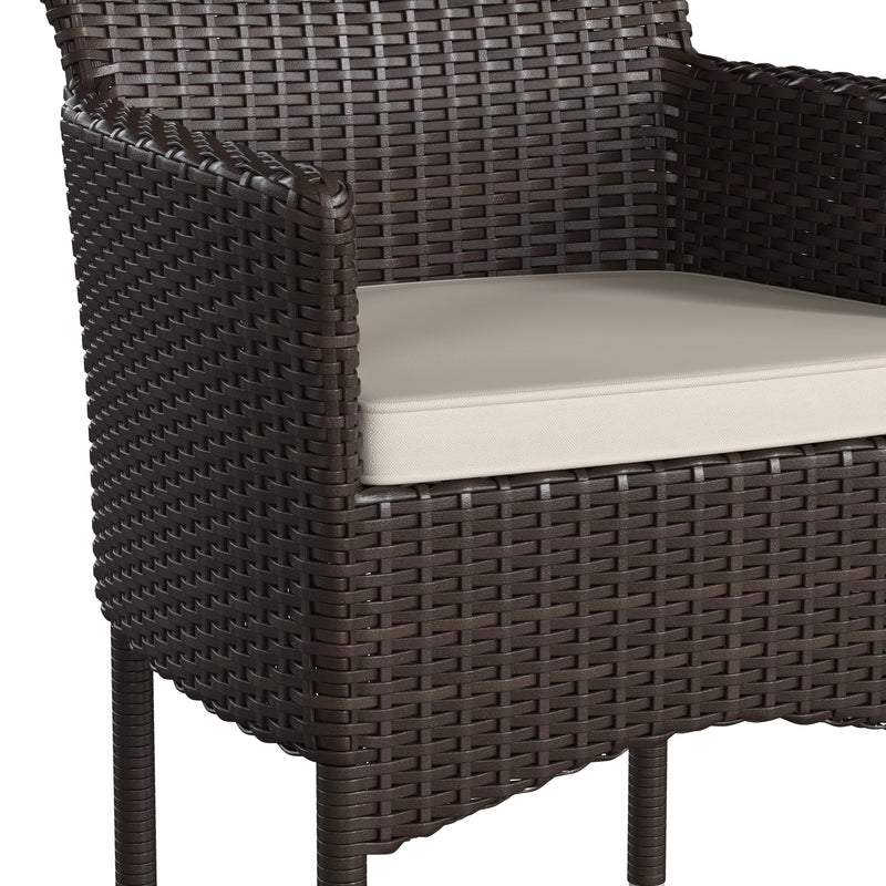 Sunset Patio Chairs with Fade and Weather Resistant Espresso Wicker Wrapped Powder Coated Steel Frames & Cream Cushions-Set of 4