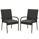 Mathias Set of 2 Indoor/Outdoor Black Wicker Patio Chairs with Powder Coated Steel Frame and Gray Padded Cushion