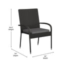 Mathias Set of 2 Indoor/Outdoor Black Wicker Patio Chairs with Powder Coated Steel Frame and Gray Padded Cushion